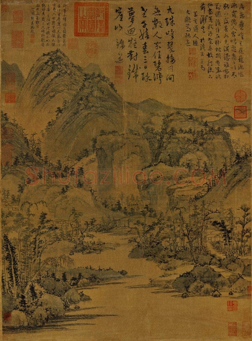 杨维祯《题黄公望九珠峰翠图》绫本 台北故宫博物院藏 约至正10年(1350)