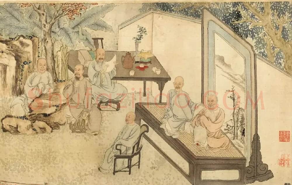 清代叶芳绘画《九日行庵文宴图》 | 传世书法作品鉴赏