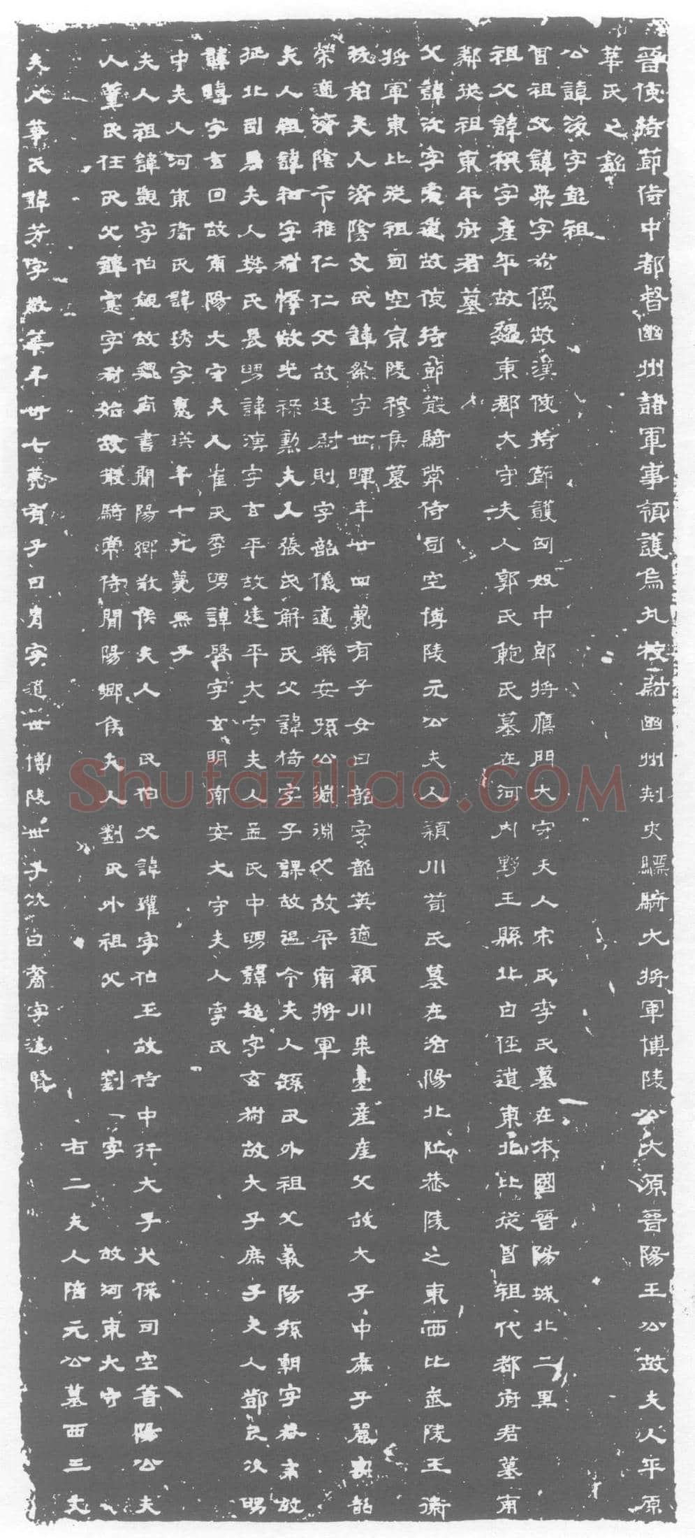 西晋华芳墓誌(晋使持节侍中都督幽州诸军事领护乌丸校尉幽州刺史骠骑大将军博陵公太原晋阳王公故夫人平原华氏之铭。)