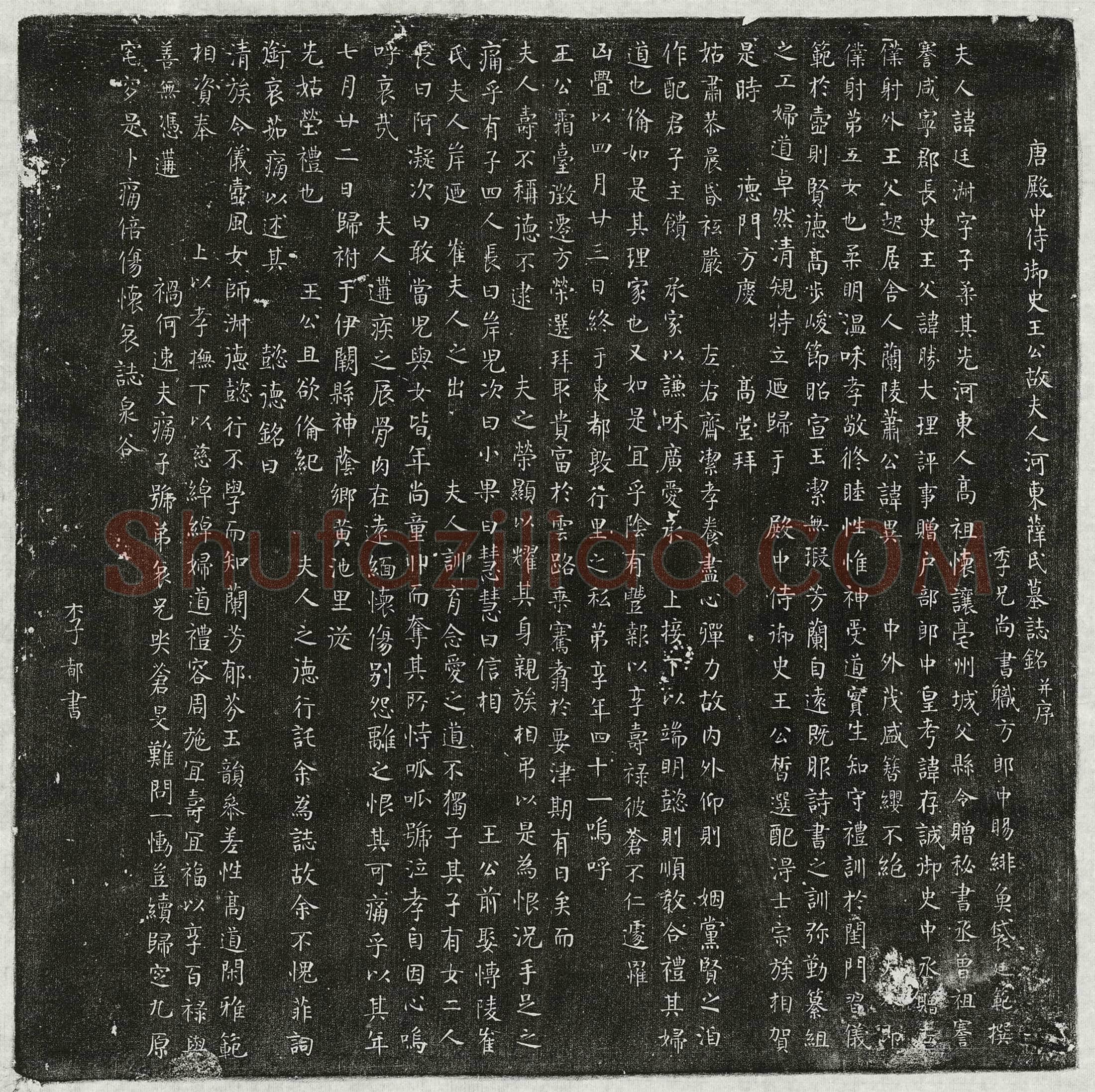 唐王皙妻薛廷淑墓誌(唐殿中侍御史王公故夫人河东薛氏墓誌铭并序)