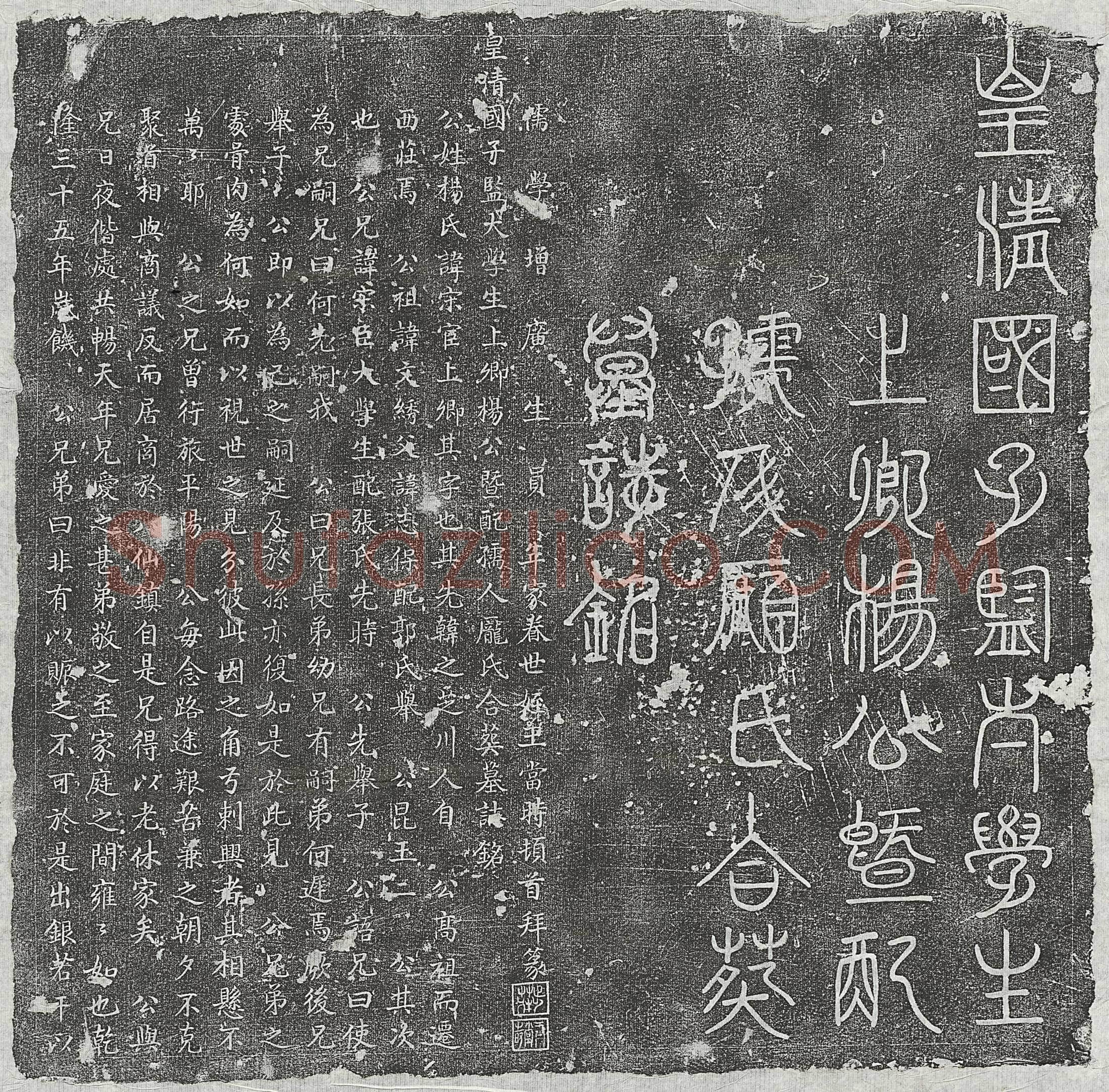 清杨宋宦及妻庞氏墓誌(皇清国子监大学生上卿杨公暨配孺人庞氏合葬墓誌铭)
