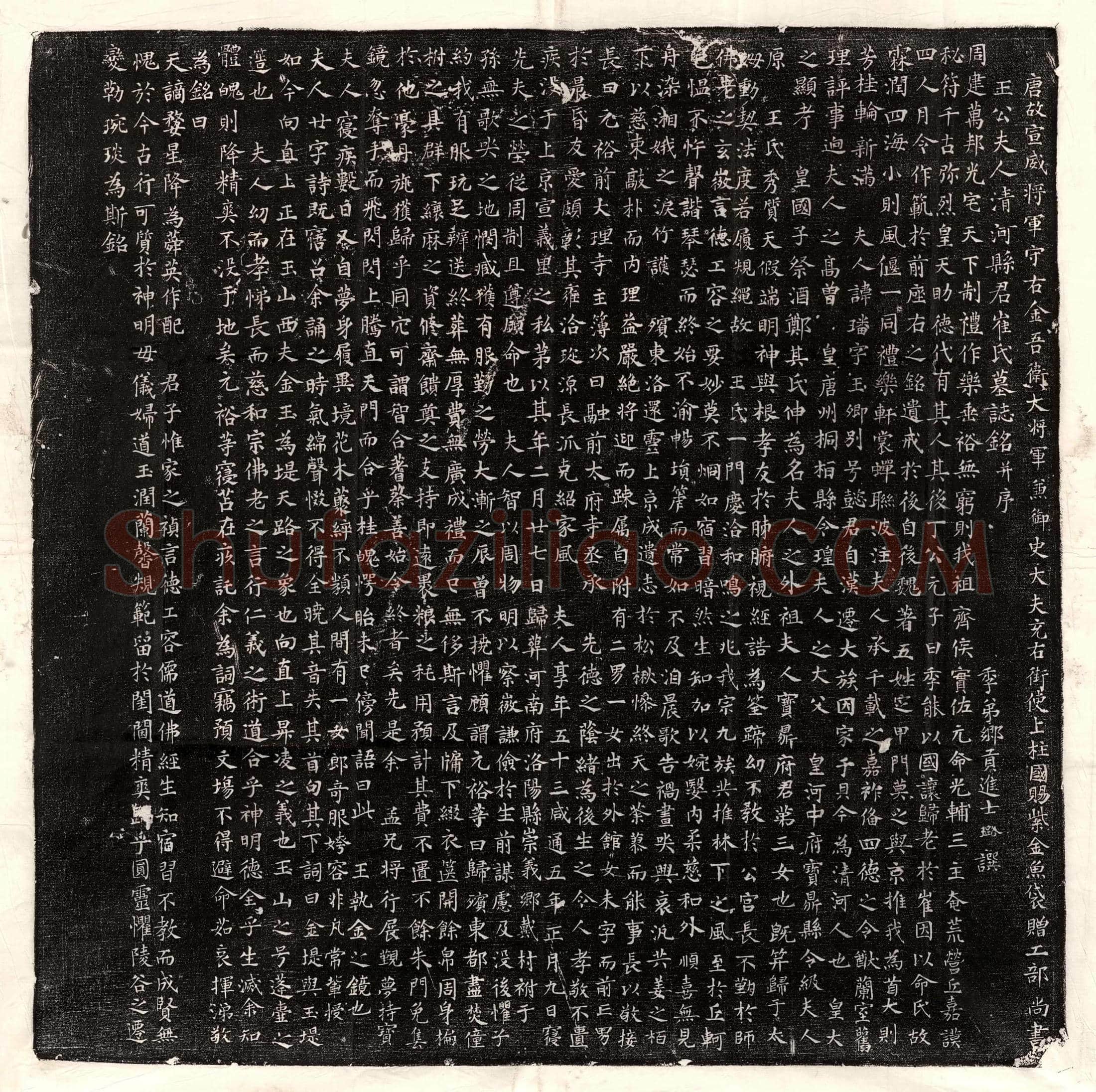唐王会妻崔璠墓誌(唐故宣威将军守右金吾卫大将军兼御史大夫充右街使上柱国赐紫金鱼袋赠工部尚书王公夫人清河县君崔氏墓誌铭并序)