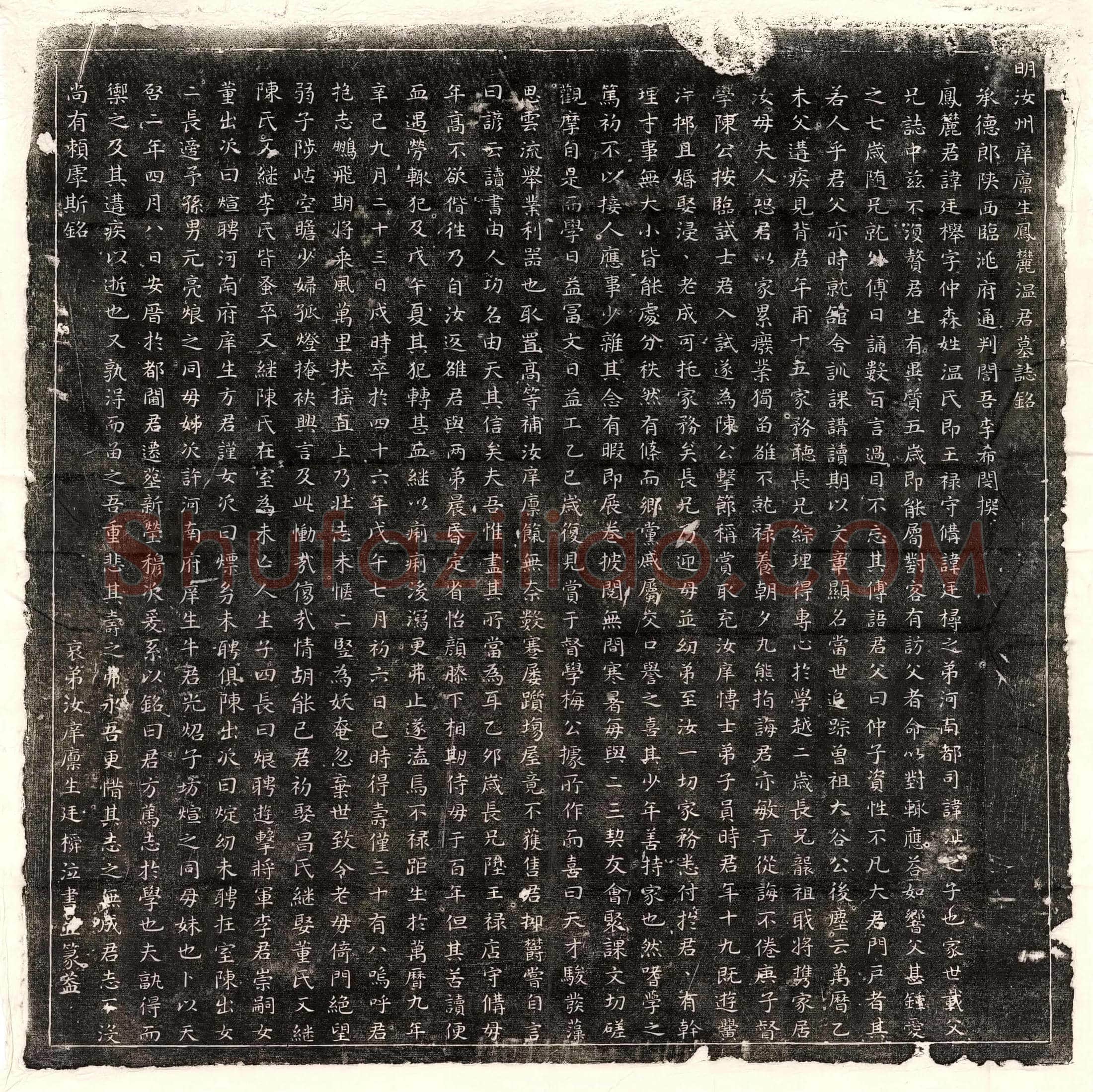 明温廷榉墓誌(明汝州庠廪生凤麓温君墓誌铭)
