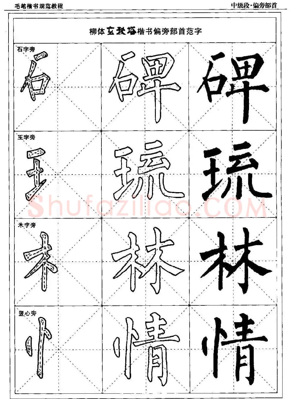 书法段位评比指导教材《毛笔楷书实用教程-偏旁部首》 | 软笔楷书字帖
