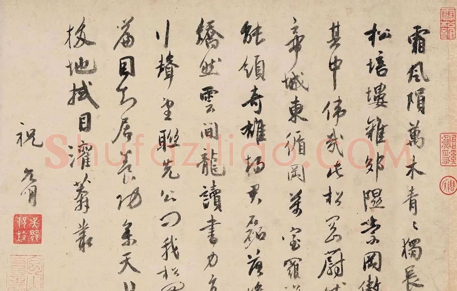 祝允明行书诗帖《霜风陨万木》 | 软笔书法作品