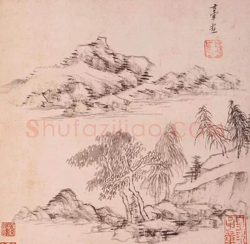 陈万全、温汝适书法题董其昌仿古山水图册 | 传世书法作品鉴赏