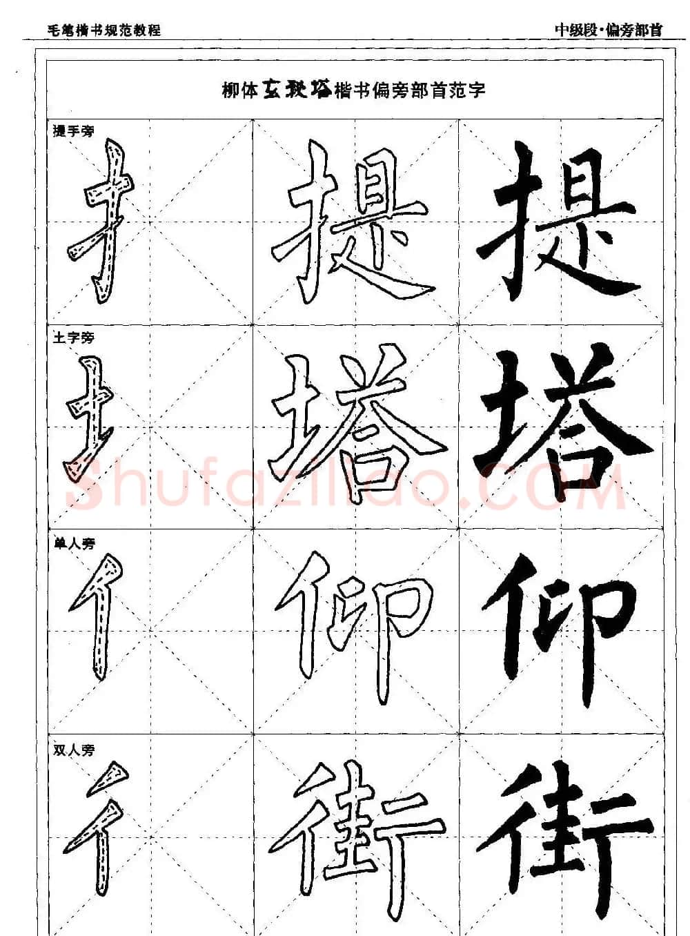 书法段位评比指导教材《毛笔楷书实用教程-偏旁部首》 | 软笔楷书字帖