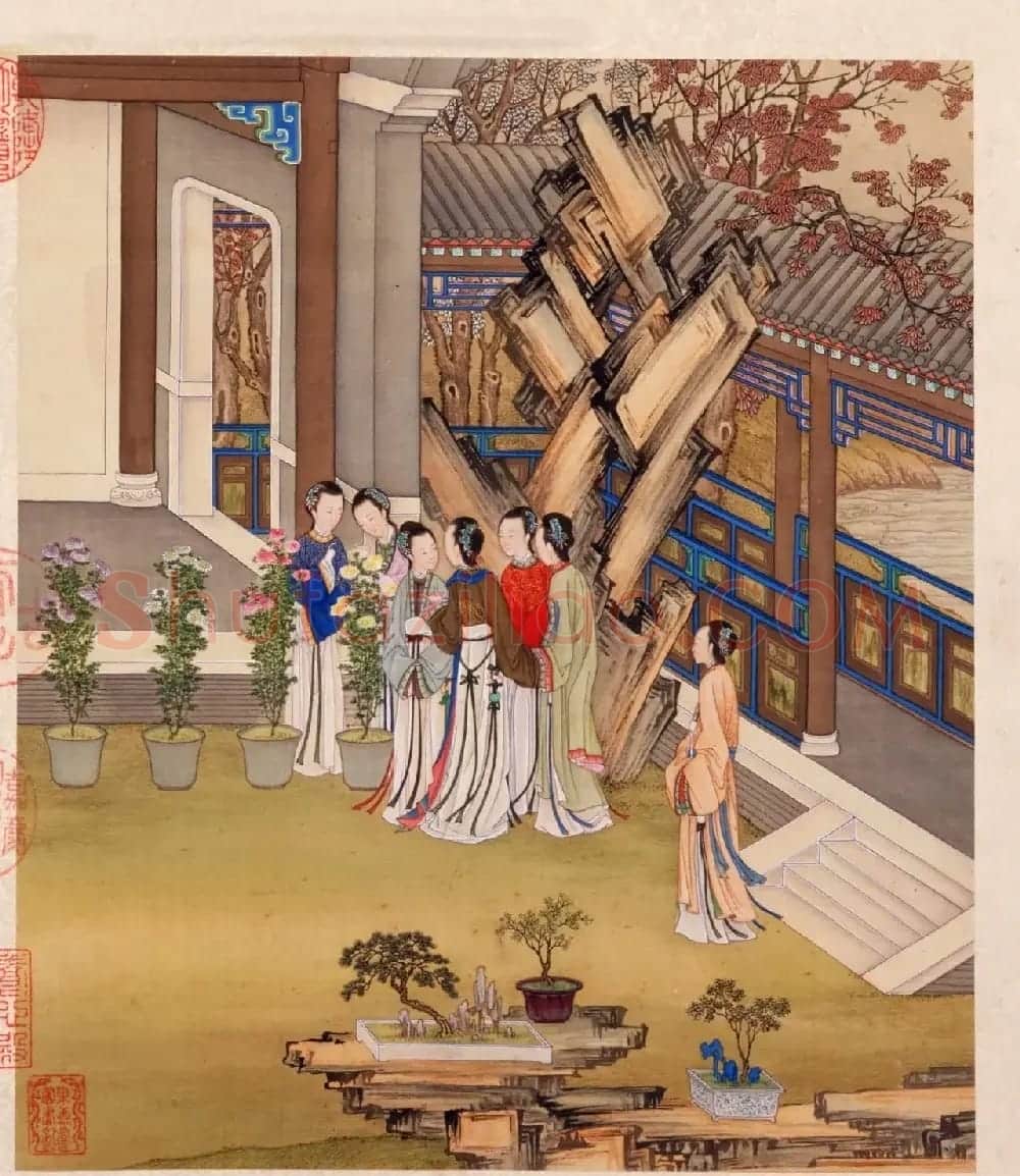书画册页欣赏《月曼清游图册》梁诗正字+陈枚画 | 传世书法作品赏析