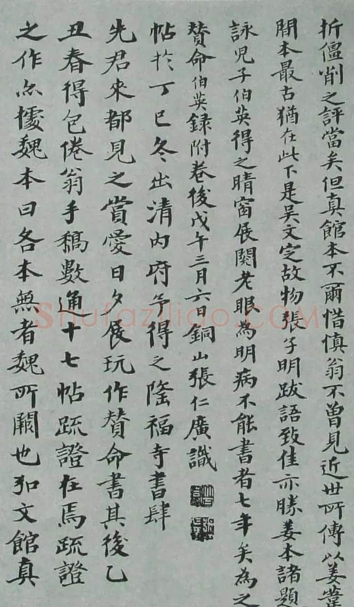 张伯英楷书书法跋文《右军书范》 | 软笔书法作品