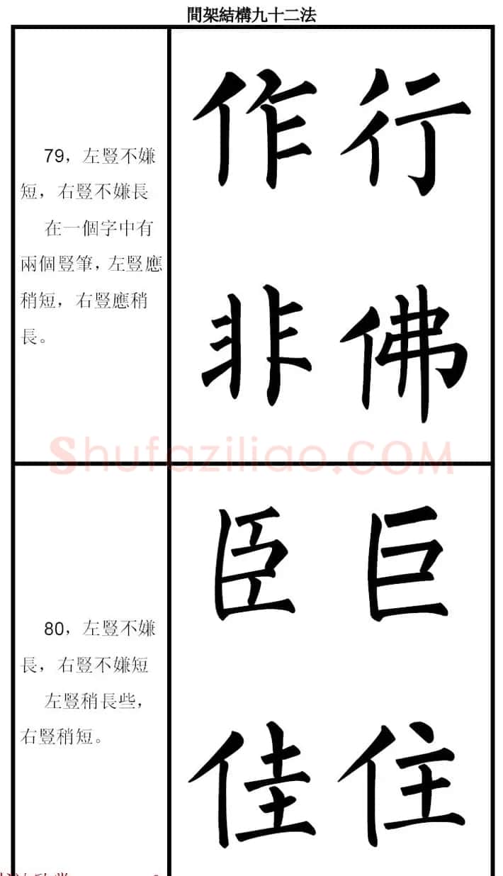 柳体字帖《柳公权楷书间架结构九十二法》 | 软笔楷书字帖