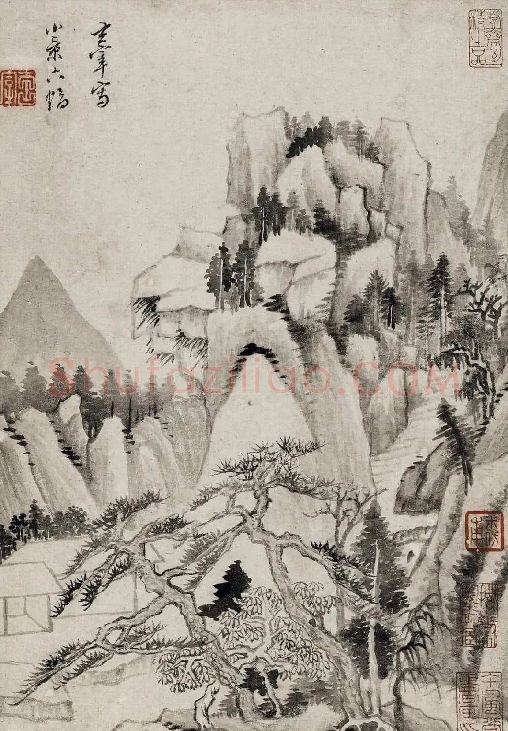 董其昌书画对题仿古山水图册(六开) | 传世书法作品欣赏