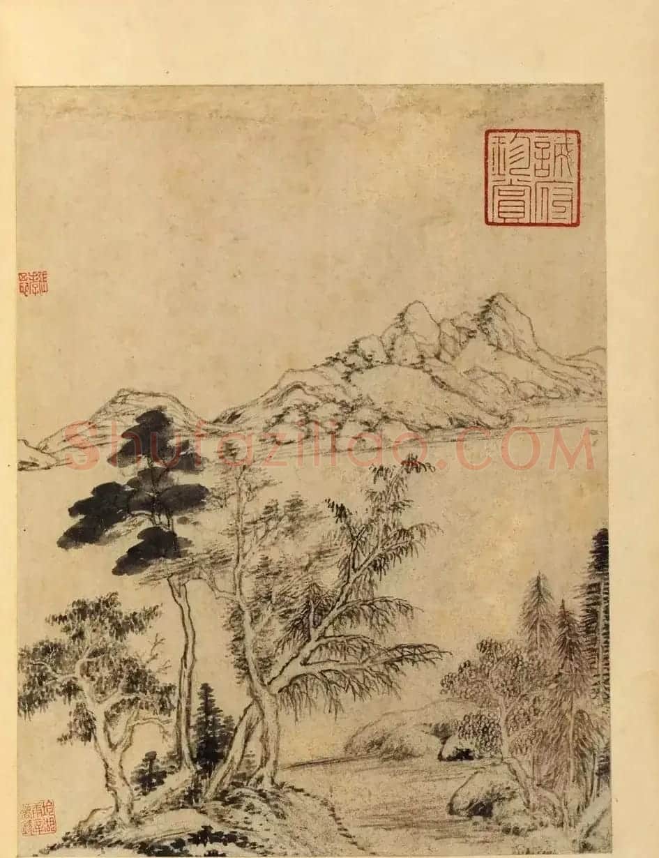 董其昌59岁书画合璧山水小景册页 | 传世书法作品鉴赏