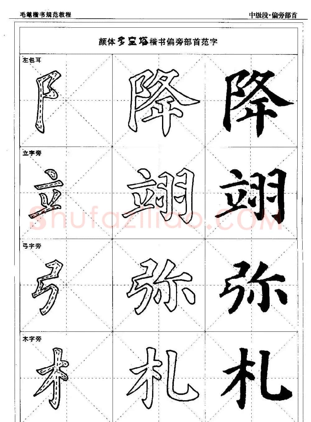 书法段位评比指导教材《毛笔楷书实用教程-偏旁部首》 | 软笔楷书字帖