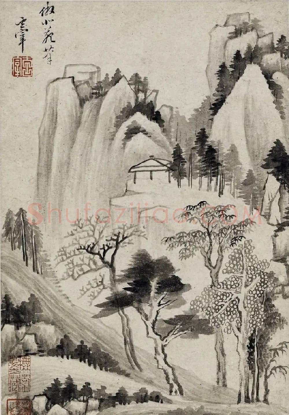 董其昌书画对题仿古山水图册(六开) | 传世书法作品欣赏