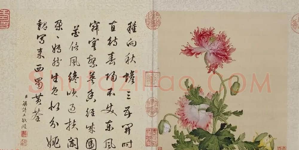 郎世宁工笔画欣赏《花鸟图册》梁诗正书法题诗 | 传世书法作品精选