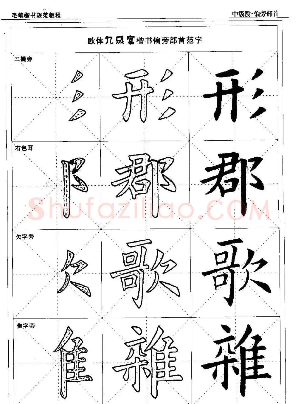 书法段位评比指导教材《毛笔楷书实用教程-偏旁部首》 | 软笔楷书字帖