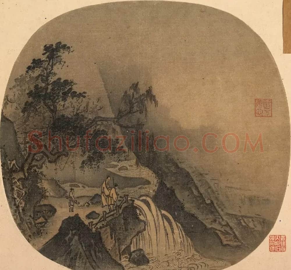 王铎行书书法题宋代团扇画册2帧 | 传世书法作品鉴赏