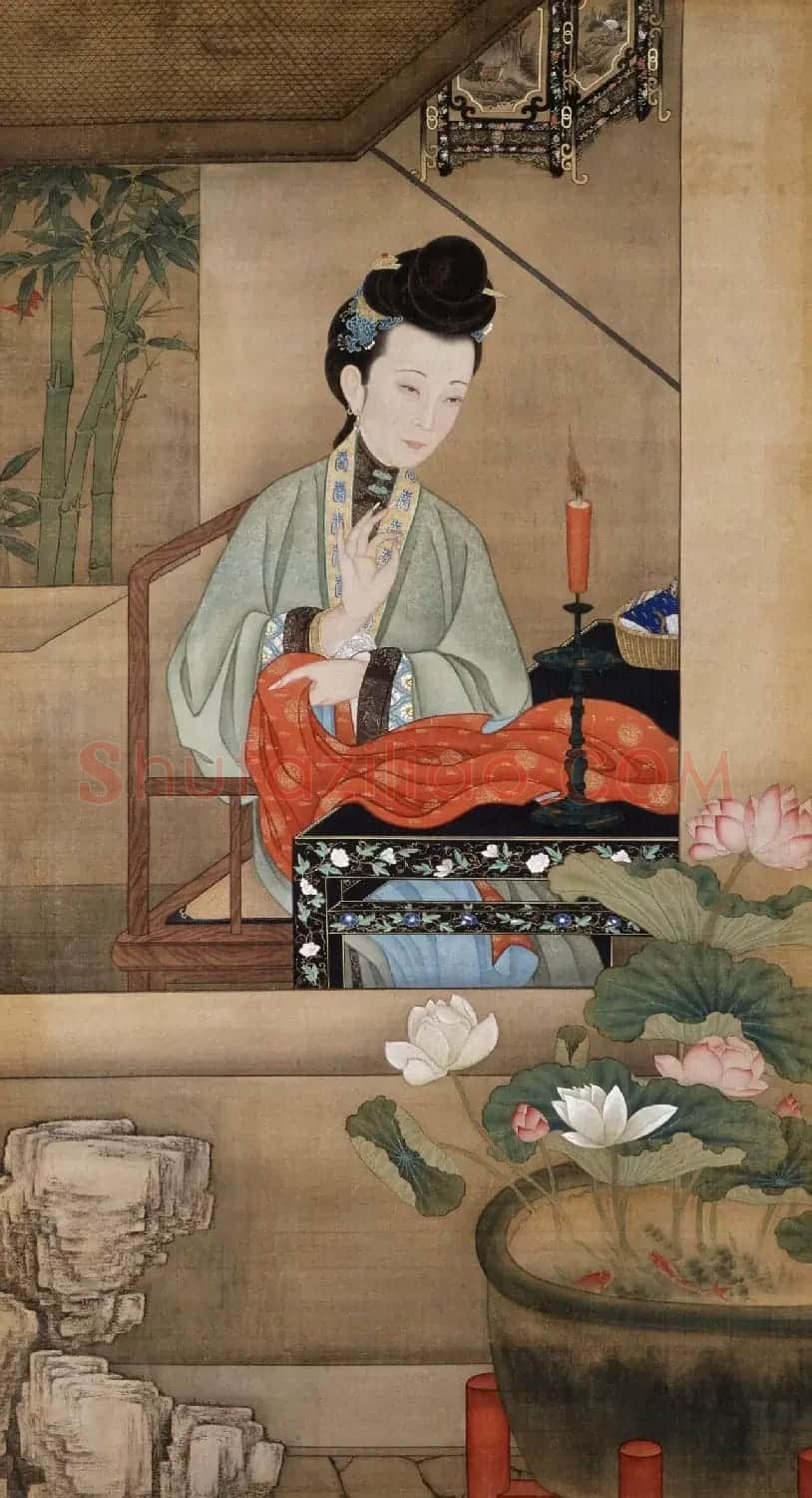 清初宫廷工笔重彩人物画《十二美人图》 | 传世书法作品欣赏