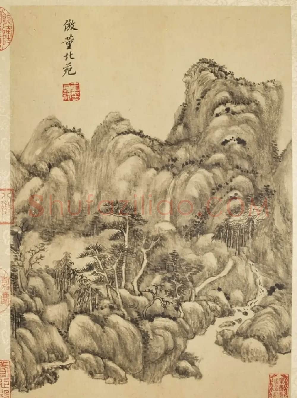 梁诗正书法敬题《王原祁仿古山水册》 | 传世书法作品鉴赏