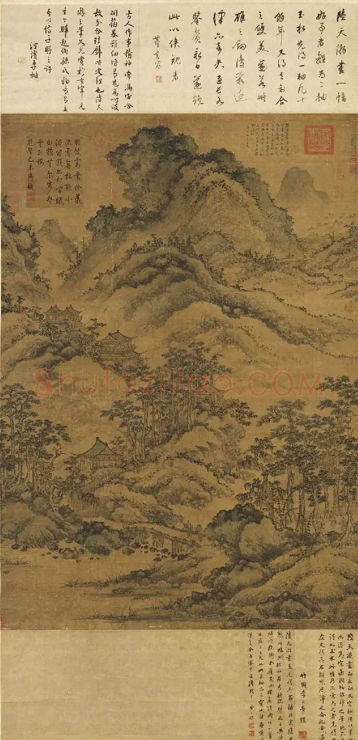 陆广小楷书诗简帖册页+仙山楼观图 | 传世书法作品鉴赏