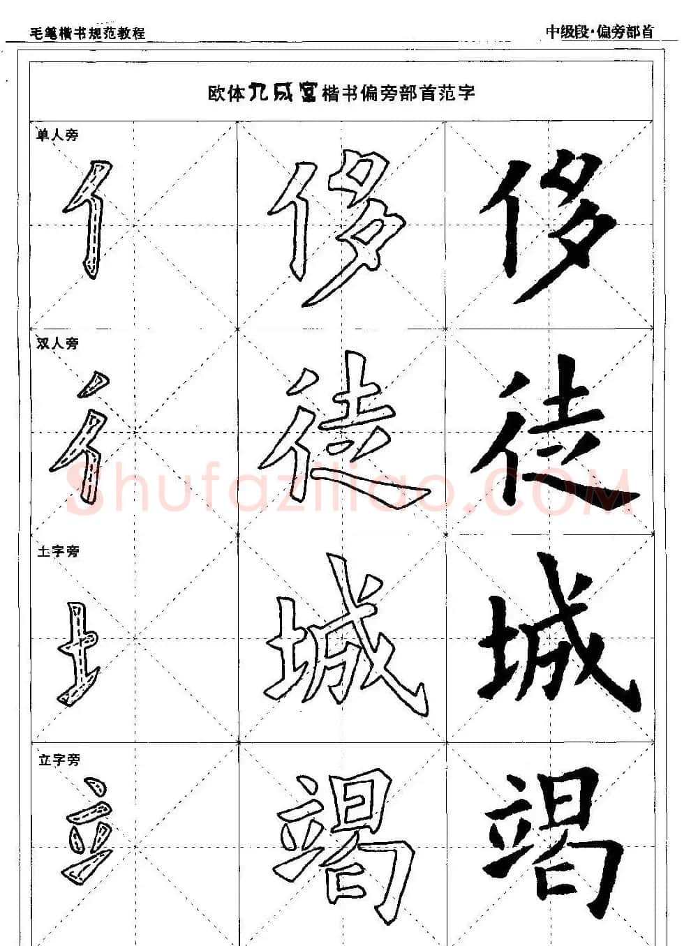 书法段位评比指导教材《毛笔楷书实用教程-偏旁部首》 | 软笔楷书字帖