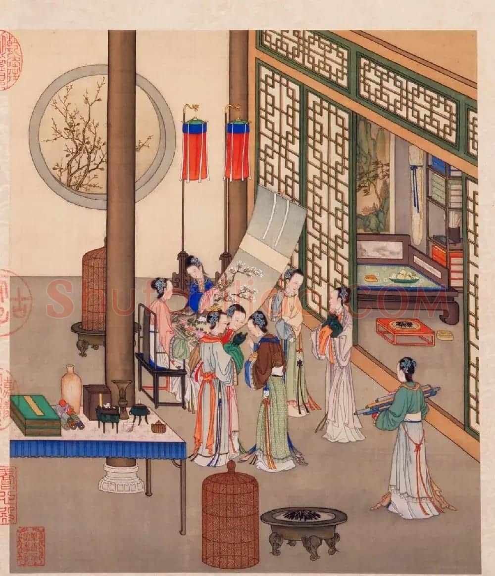 书画册页欣赏《月曼清游图册》梁诗正字+陈枚画 | 传世书法作品赏析