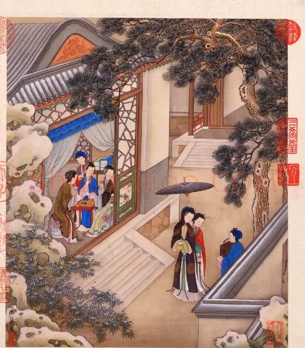 书画册页欣赏《月曼清游图册》梁诗正字+陈枚画 | 传世书法作品赏析