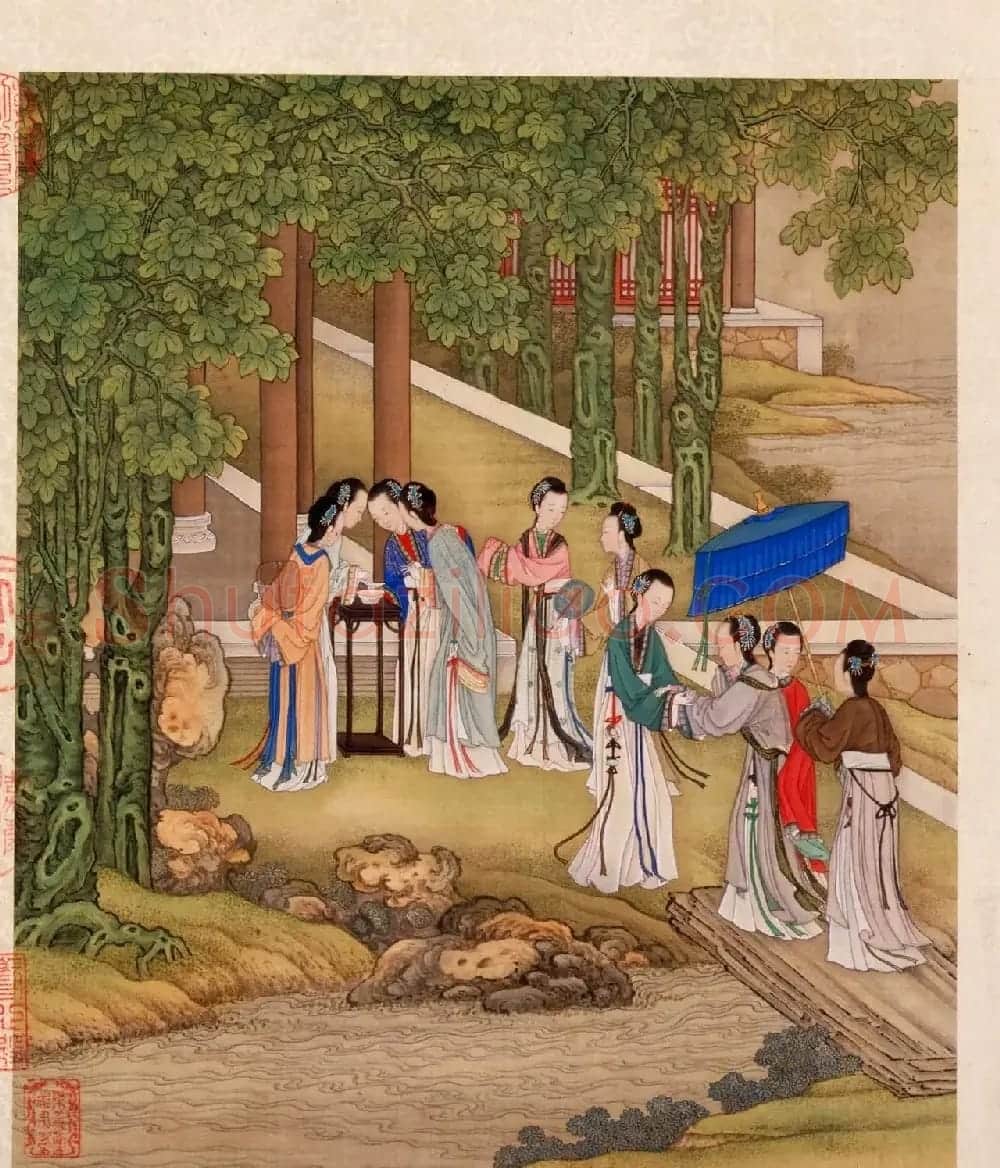 书画册页欣赏《月曼清游图册》梁诗正字+陈枚画 | 传世书法作品赏析