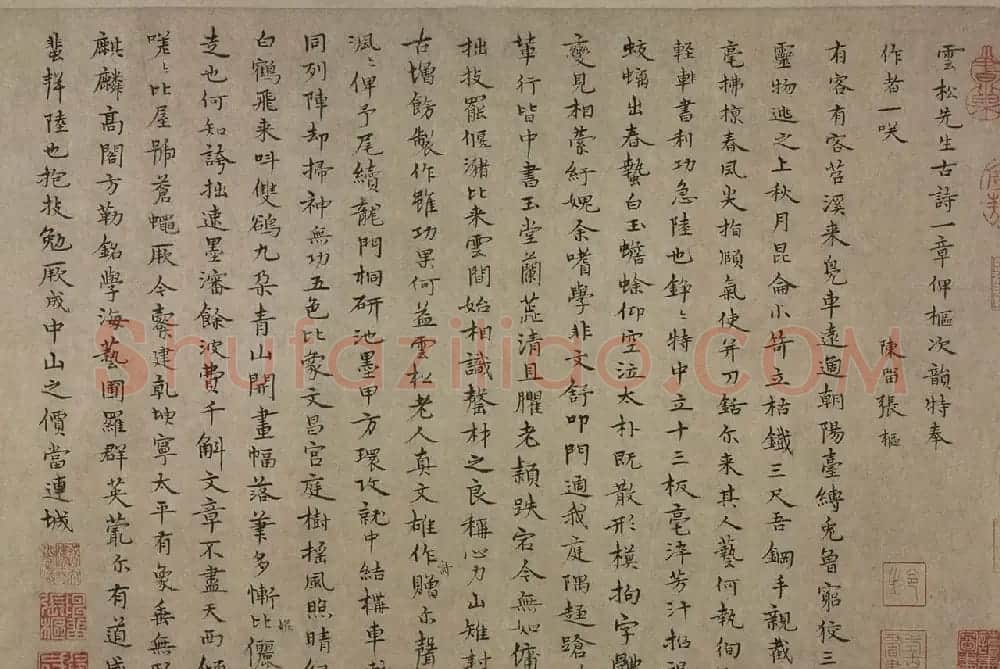 元代张枢楷书次韵陆诗并记 | 书法作品赏析