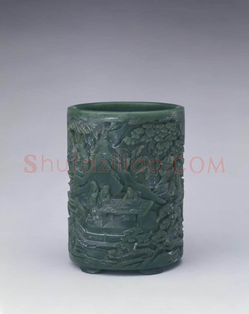 乾隆款碧玉西园雅集图笔筒 | 故宫文房用品藏品