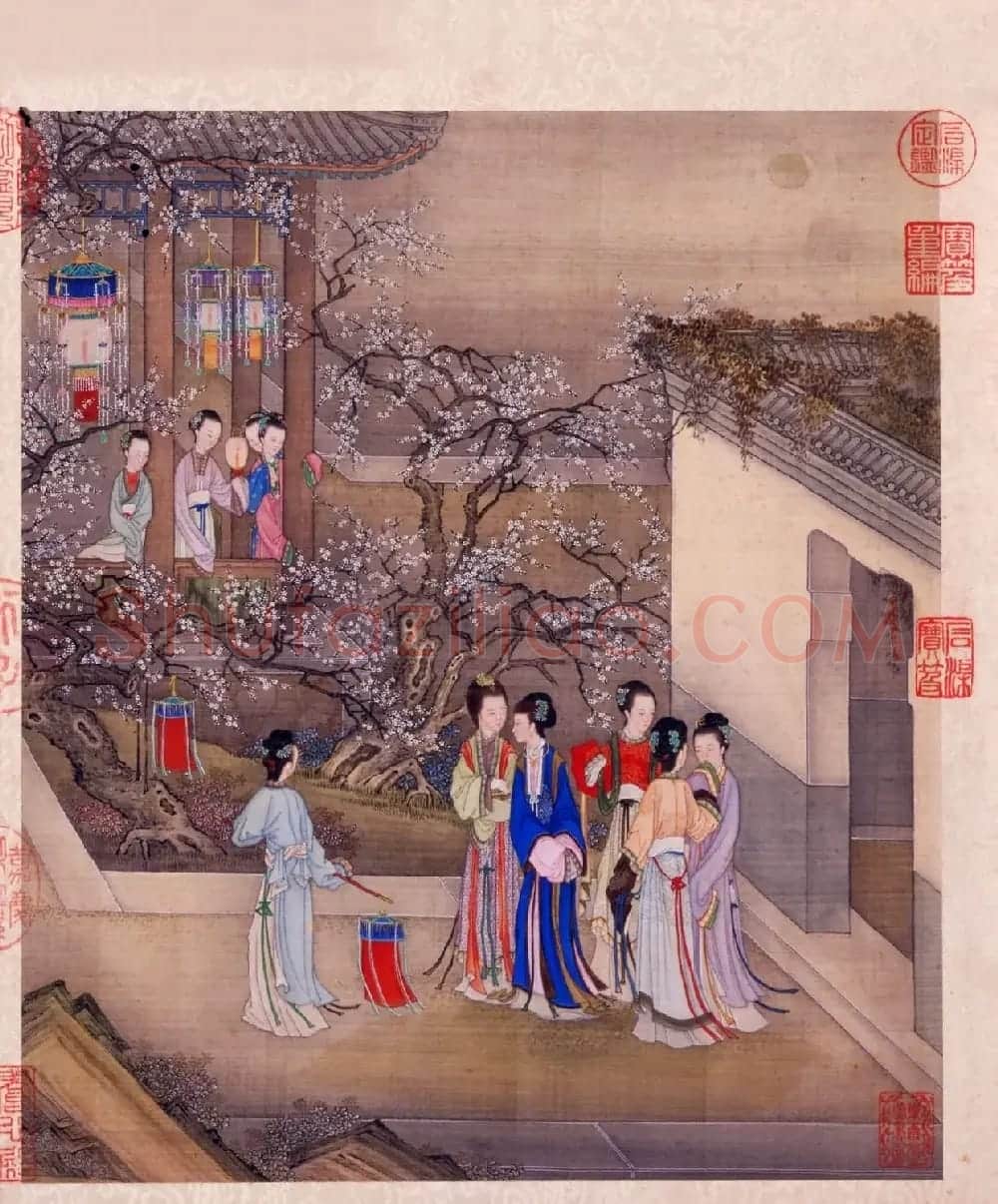 书画册页欣赏《月曼清游图册》梁诗正字+陈枚画 | 传世书法作品赏析