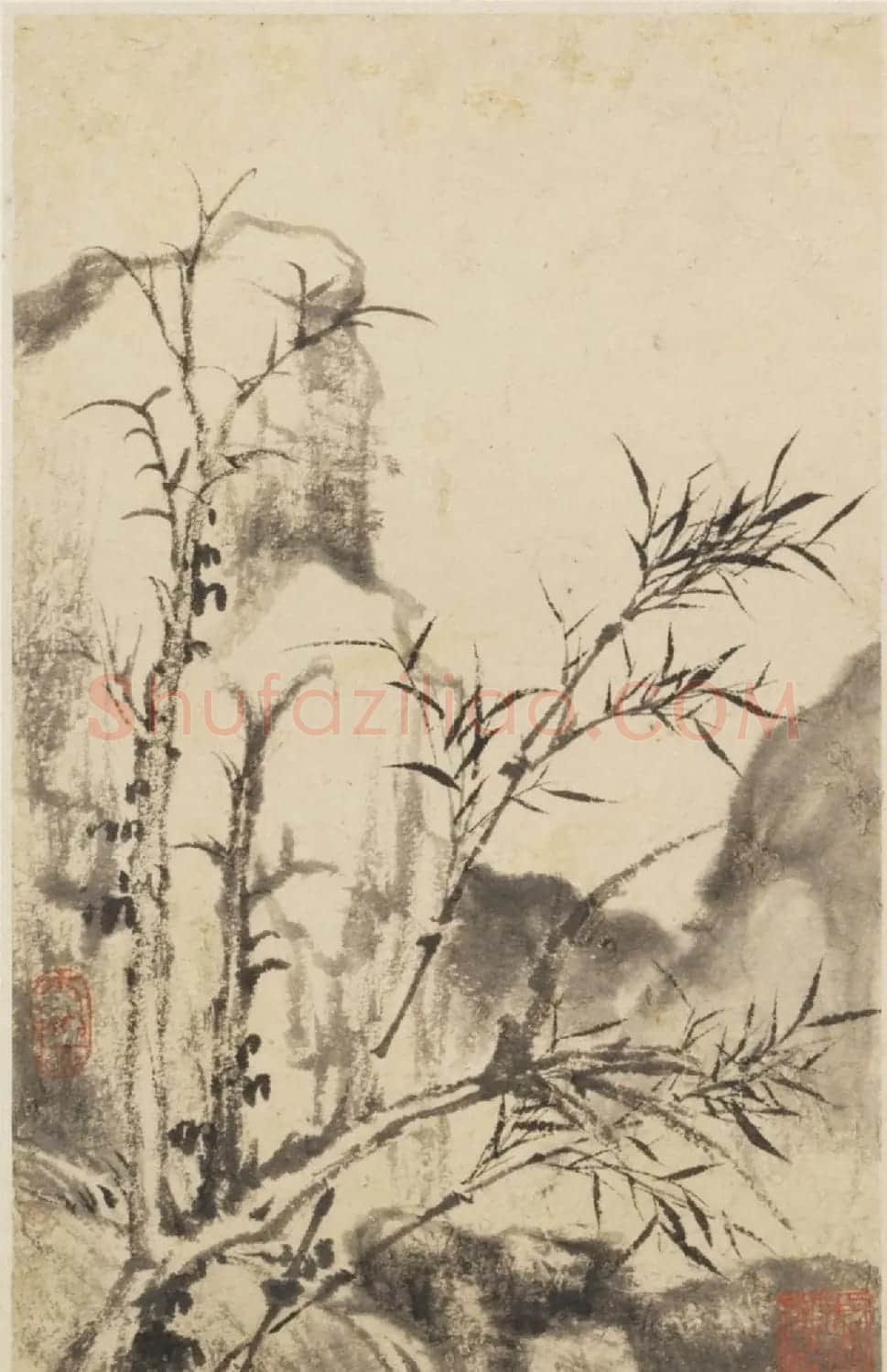 查士标字画欣赏《枯木竹石册》 | 传世书法作品赏析