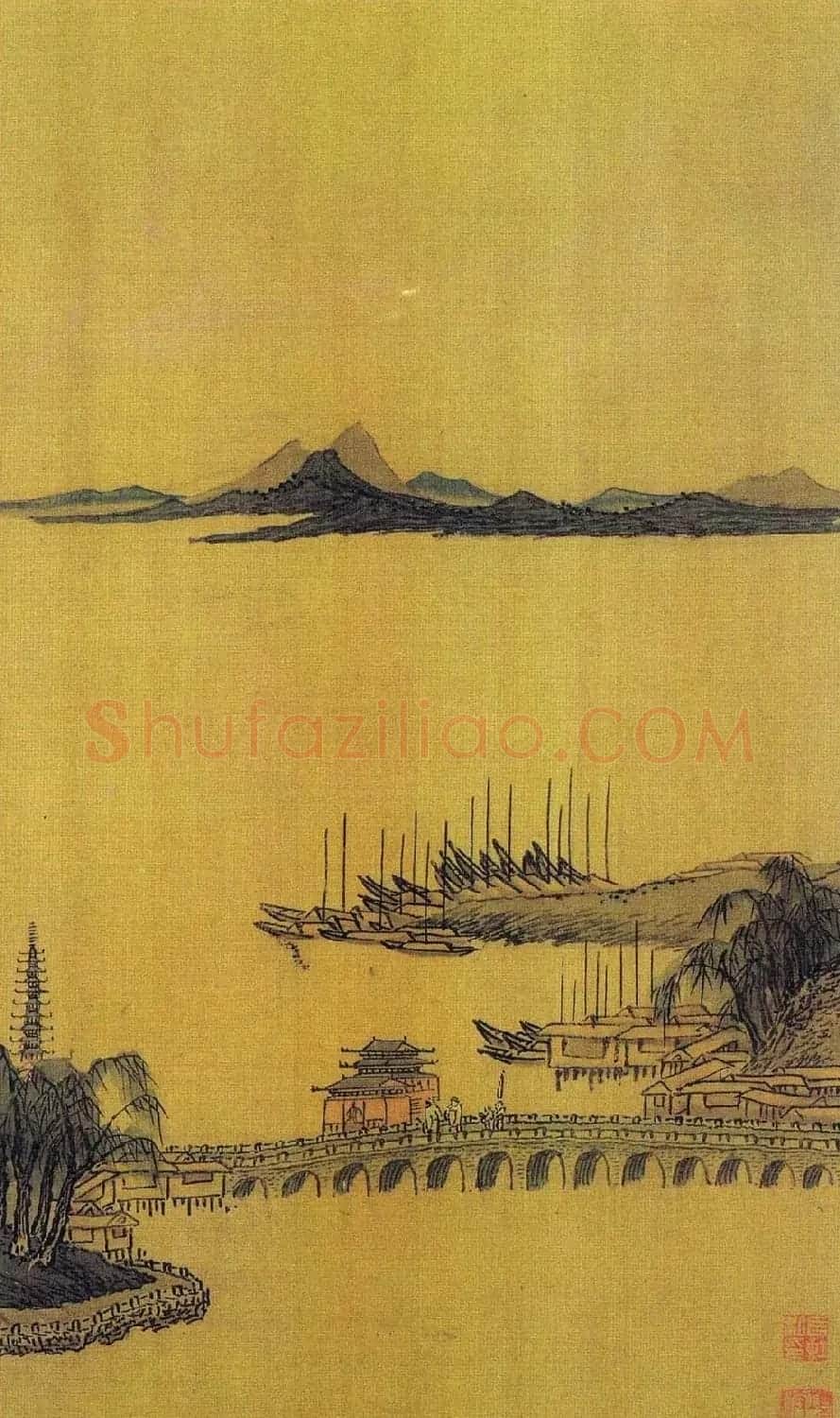 吴门画派班首沈周书法字画欣赏《雨江名胜图册》 | 传世书法作品欣赏