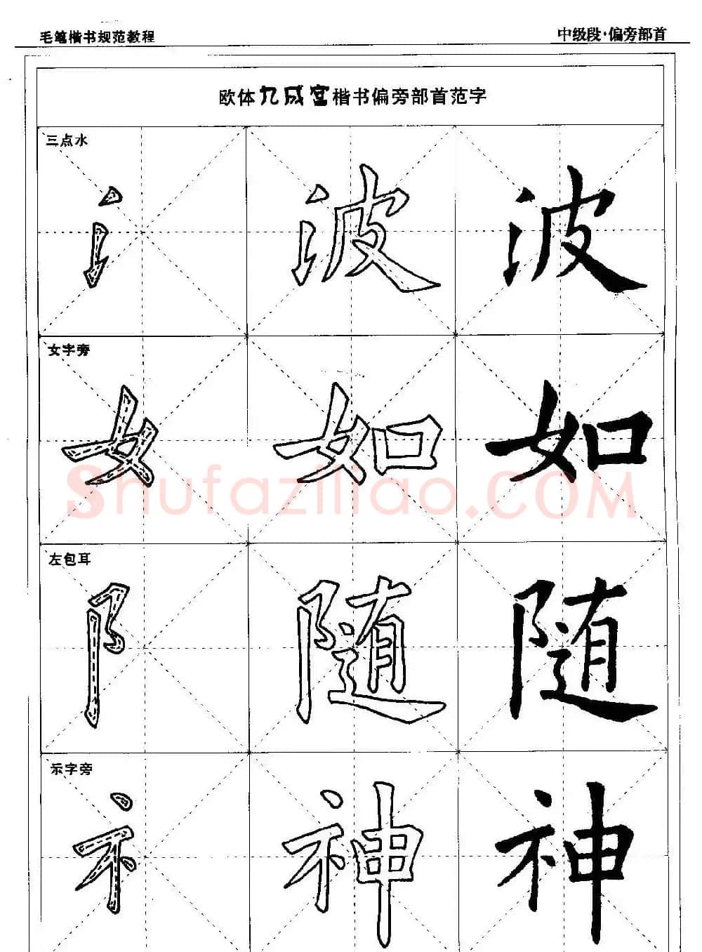 书法段位评比指导教材《毛笔楷书实用教程-偏旁部首》 | 软笔楷书字帖