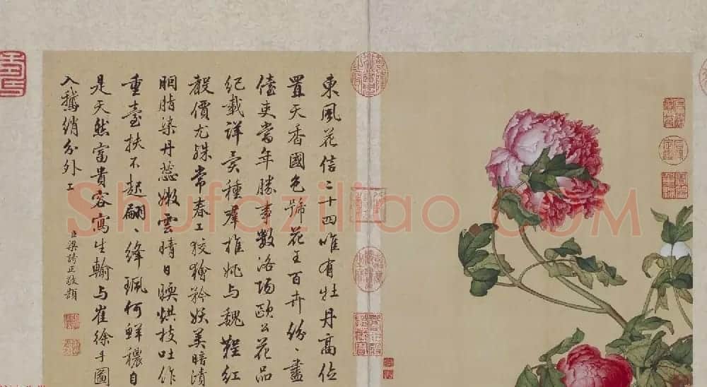 郎世宁工笔画欣赏《花鸟图册》梁诗正书法题诗 | 传世书法作品精选
