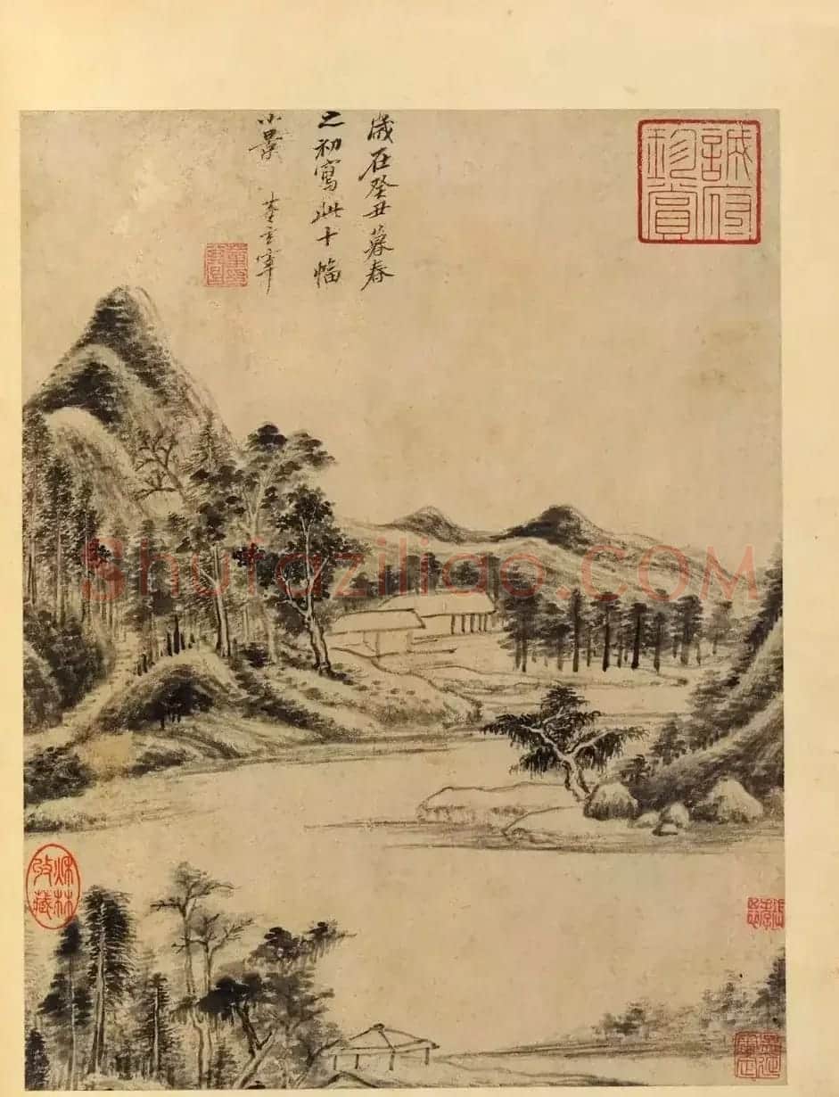 董其昌59岁书画合璧山水小景册页 | 传世书法作品鉴赏