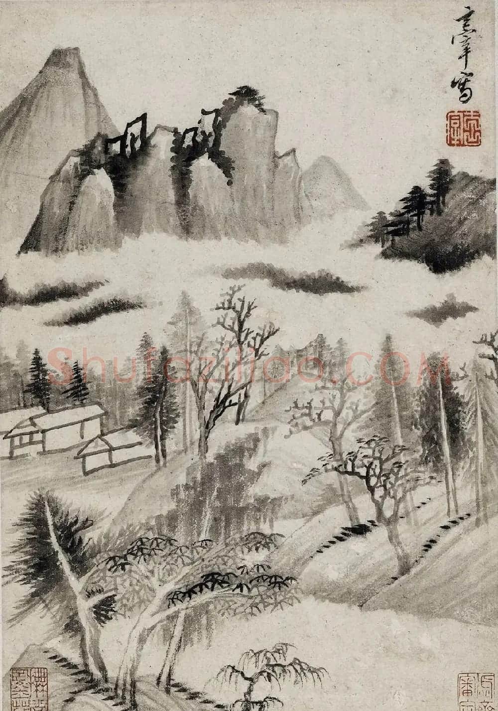 董其昌书画对题仿古山水图册(六开) | 传世书法作品欣赏