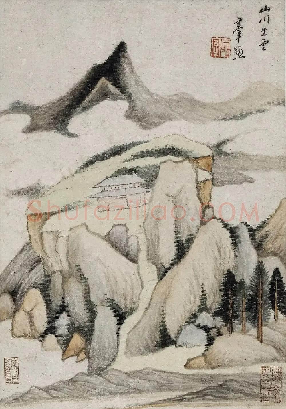 董其昌书画对题仿古山水图册(六开) | 传世书法作品欣赏