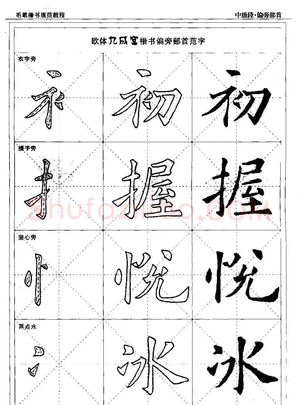 书法段位评比指导教材《毛笔楷书实用教程-偏旁部首》 | 软笔楷书字帖