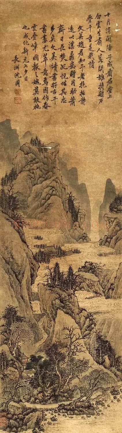明代沈周七夕字画《春云叠嶂图》 | 传世书法作品欣赏