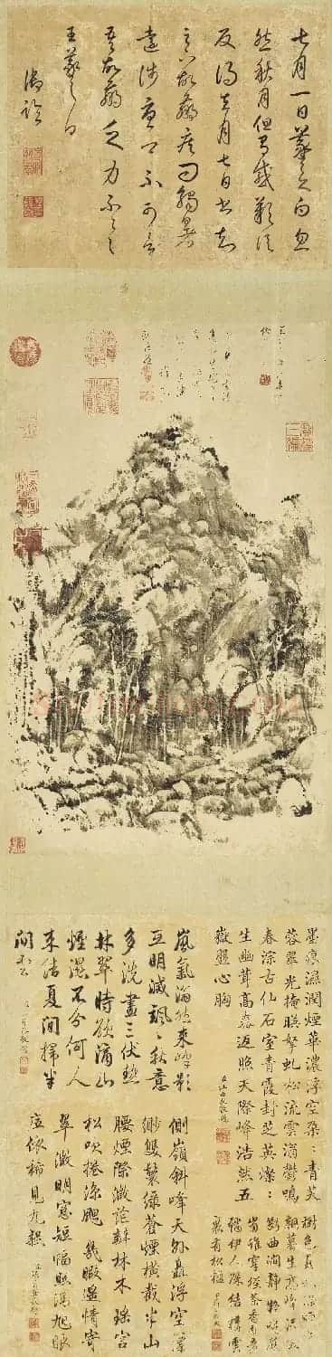 汪由敦等4位大臣书法题王原祁山水图 | 传世书法作品赏析