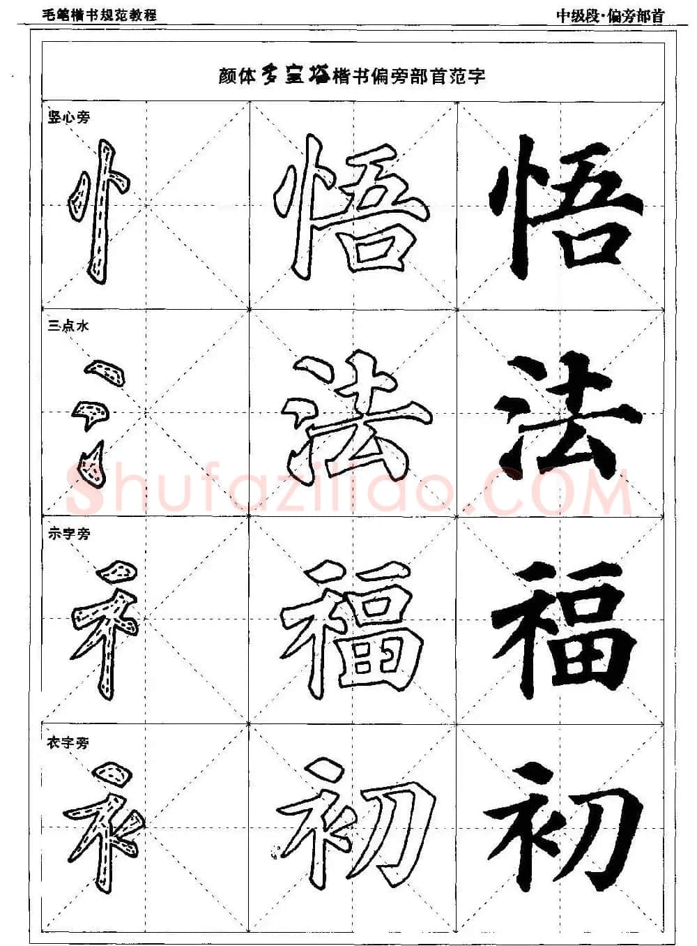 书法段位评比指导教材《毛笔楷书实用教程-偏旁部首》 | 软笔楷书字帖