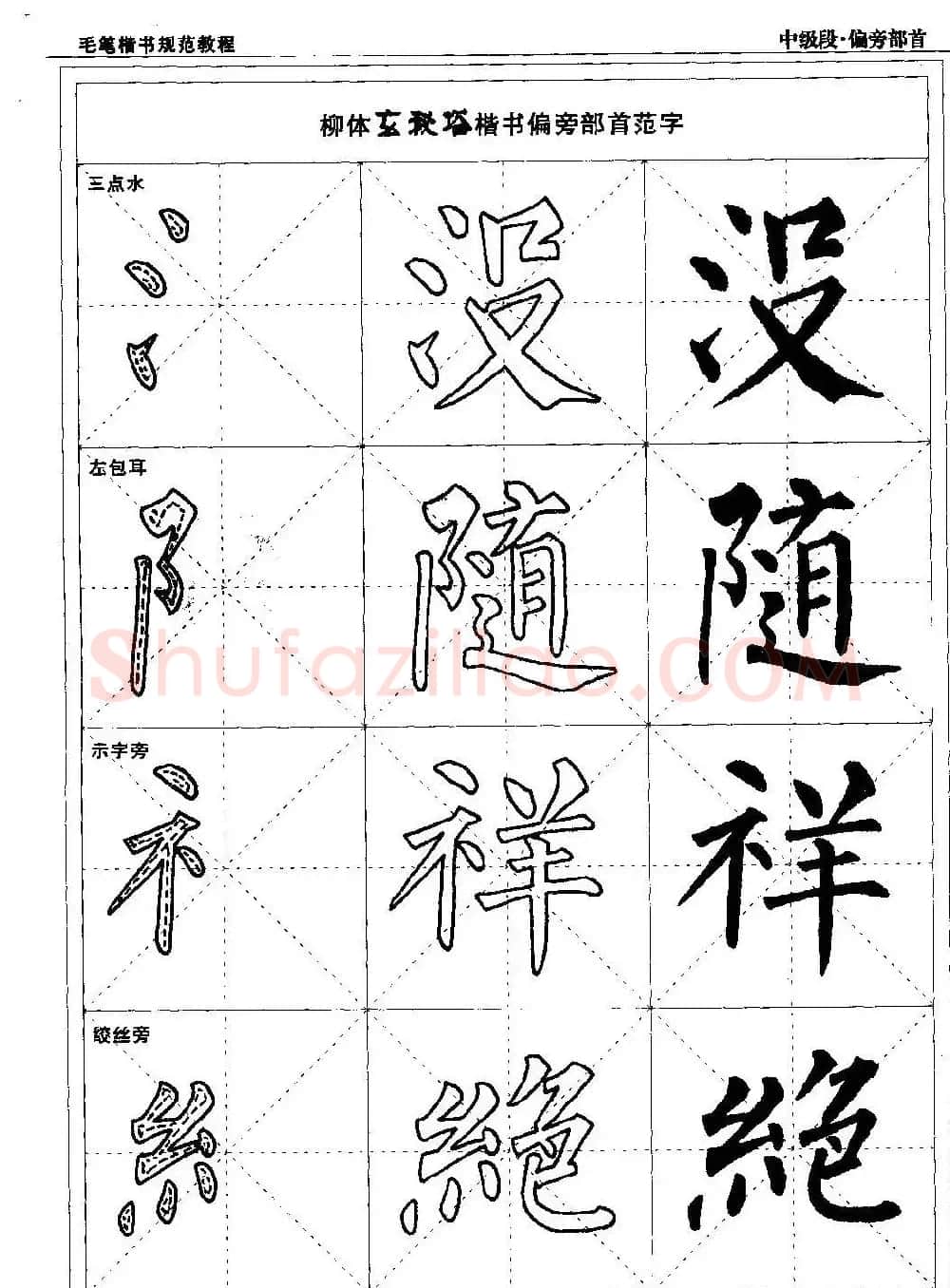 书法段位评比指导教材《毛笔楷书实用教程-偏旁部首》 | 软笔楷书字帖