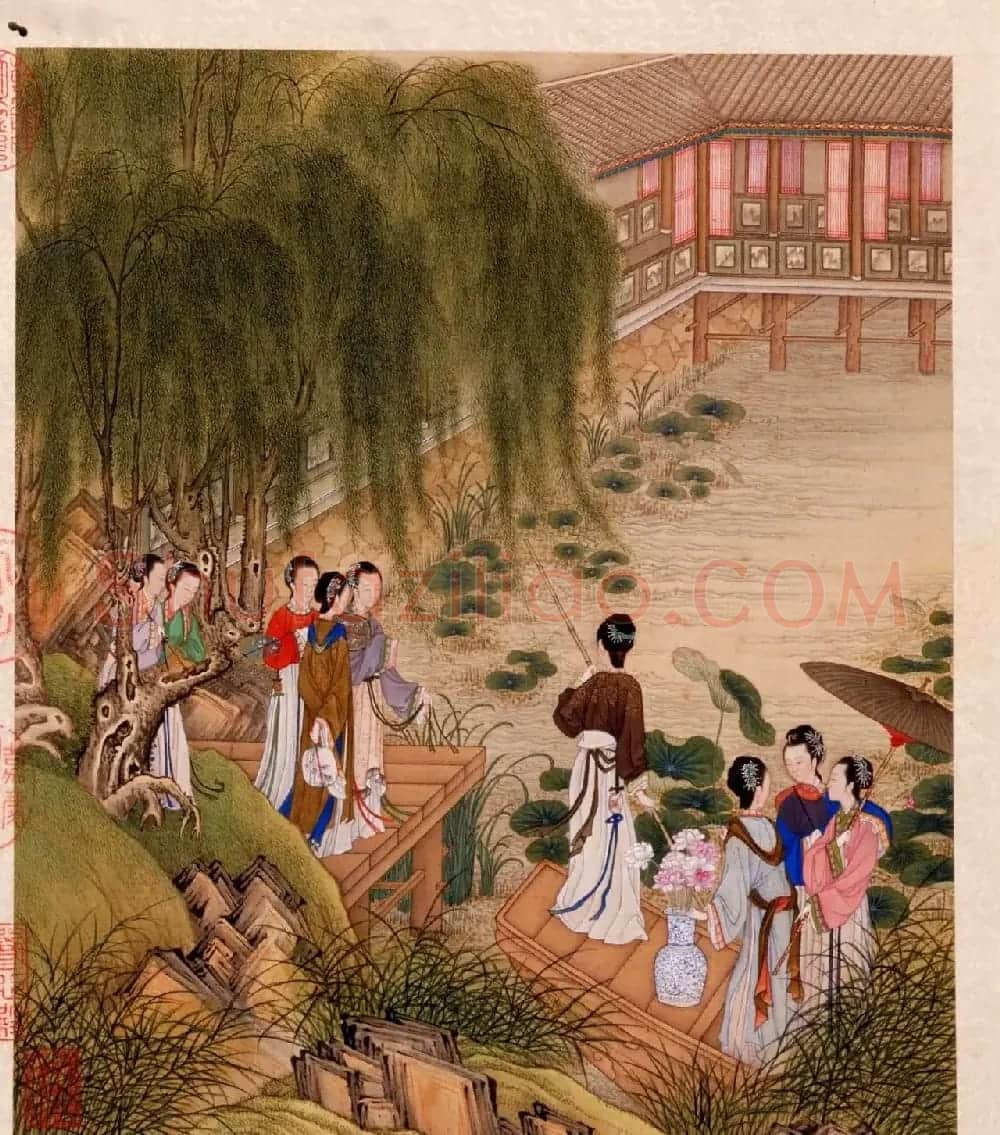 书画册页欣赏《月曼清游图册》梁诗正字+陈枚画 | 传世书法作品赏析