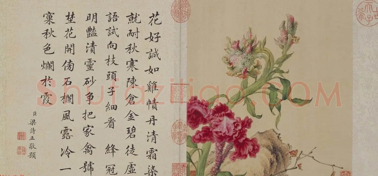郎世宁工笔画欣赏《花鸟图册》梁诗正书法题诗 | 传世书法作品精选