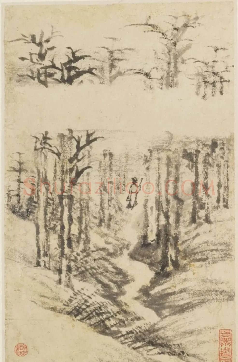 查士标字画欣赏《枯木竹石册》 | 传世书法作品赏析
