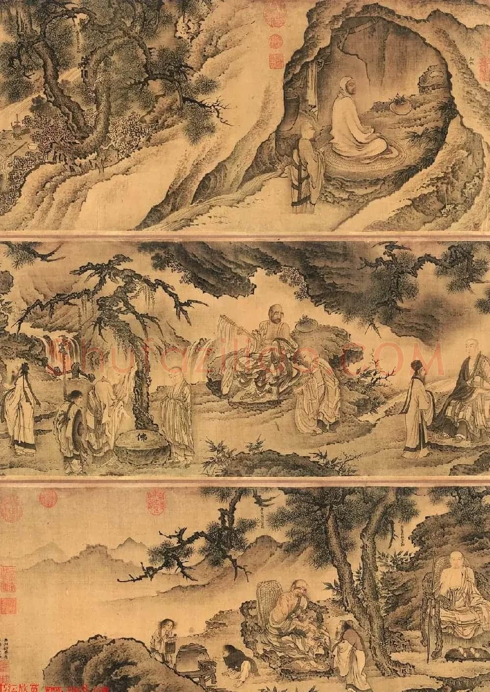 戴进工笔人物画赏析《达摩六代祖师图》 | 传世书法作品鉴赏