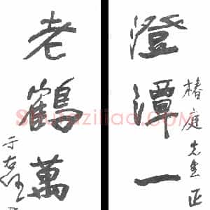 近现代 于右任行书《行书澄潭老鹤五言联》