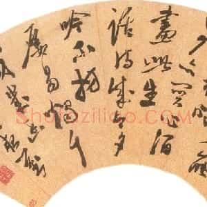 明代 陈淳草书《雪夜对客五言诗扇面》