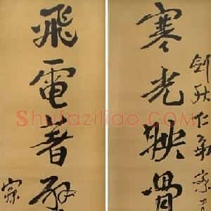 清代 沈曾植行书《行书寒光飞电七言联》